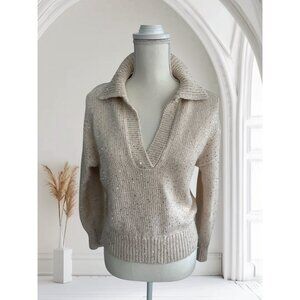 J CREW Beige Sequined Metallic Pullover Sweater Size XS